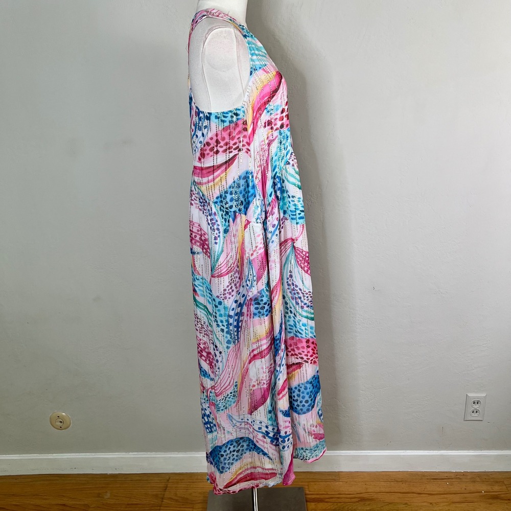 CIEBON Maxi Dress XS Colorful Abstract Metallic V-Neck Racerback Tropical NWT - Picture 5 of 9